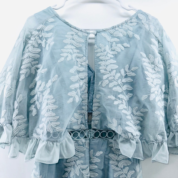 NWT SELFIE LESLIE Caspar Leafy Romantic EMBROIDERED DRESS Mod BABY BLUE WOMENS S - Picture 10 of 11